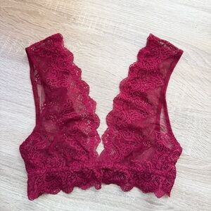 New Only Hearts Lace Bralette Bra So Fine Tank Top Sheer Red Maroon Small